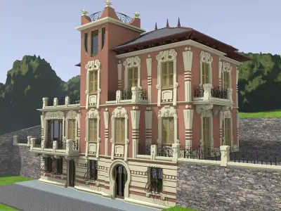 Afi24 ornate building with balconies and turrets Free 3D model