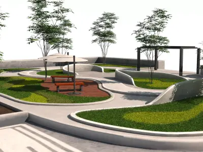 Island Beds Garden Park 3D Low-poly 3D model