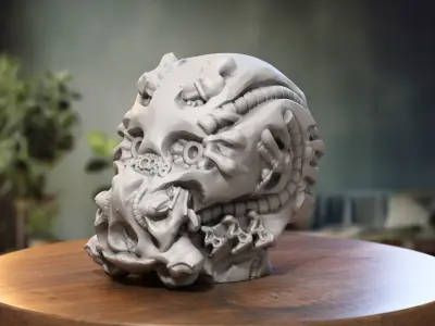 Robot Skull Headphone Stand Cyborg Headset Stand 3D print model shop