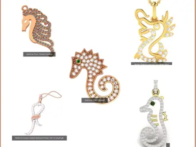 5 Seahorse Charm Pendant Necklace 3D Model Pack