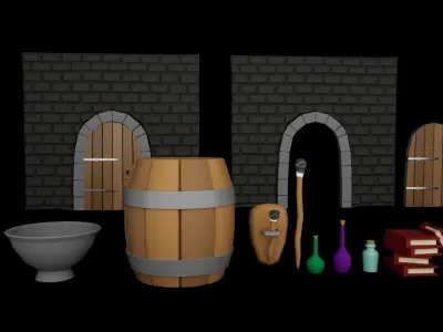 LowPoly Dungeon Props  Assets Low-poly 3D model