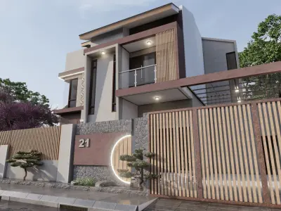 TWO-STORY HOUSE WITH SWIMMING POOL IN IT 3D model