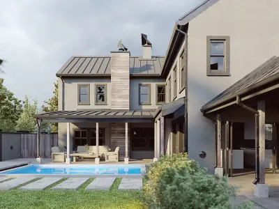 Corona - C4D scene files - Modern Farmhouse Exterior 3D model 3D model