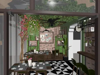 Sun roomn restaurant card seat bar European style screen 3D model