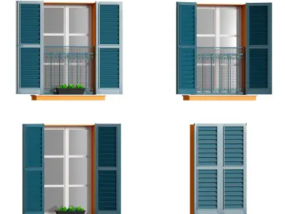 Facade window with louvered shutters 3D model