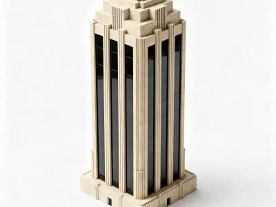 Antique 1930s Art Deco Corporate Tower 3D Model Low-poly 3D model