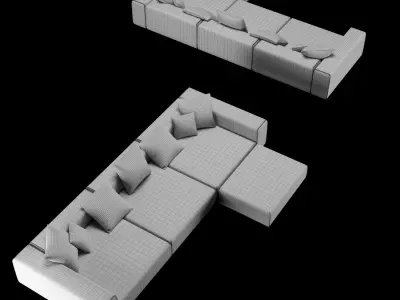 Modern angle sofa 2 with pillow 3D model