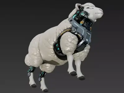 Cyber Sheep Creature Model Low-poly 3D model