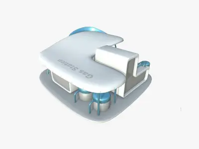 SciFi Gas Station A01 White Blue - Sci Fi Exterior Design Low-poly 3D model