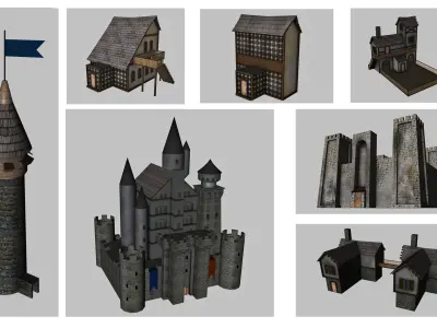 Medieval Low Poly Game Pack Buildings Weapons Low-poly 3D model