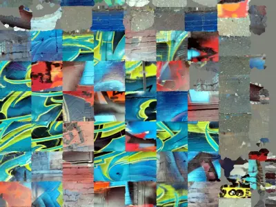 blue graffiti writing on wall raw scan 3D model