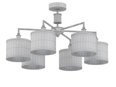 Laurent gold and chandelier with six drum shades 3D model