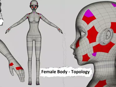 5x Human Body Topology Pack Low-poly 3D model