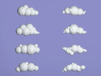48 Low Poly Clouds Bundle Low-poly 3D model