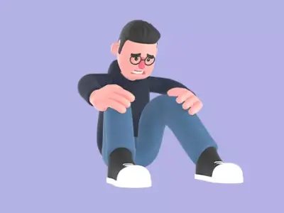 Stylized 3D Emotional Male Programmer Cartoon - Sitting on Floor 3D model