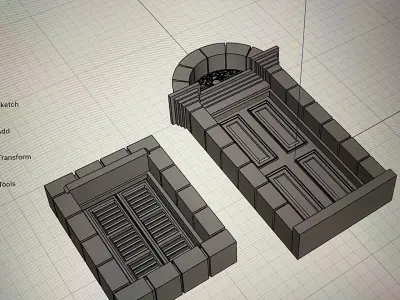 Diorama Stone window frame and weatherboard shutters vintage  3D print model