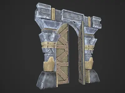 Dungeon Door stylized videogame asset Low-poly 3D model