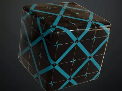 Modern Glossy Black and Neon Blue Lattice Tiles PBR Seamless Texture