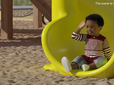  Little African Boy Light Skin in Summer Outfit Rigged 