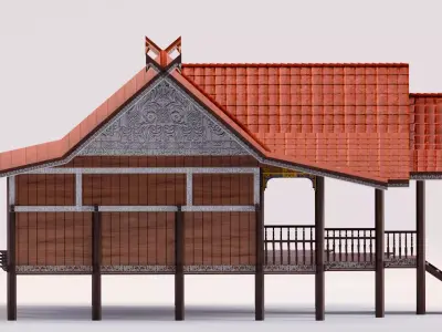 Traditional Houses - Rumah Panggung Kajang Leko Low-poly 3D model