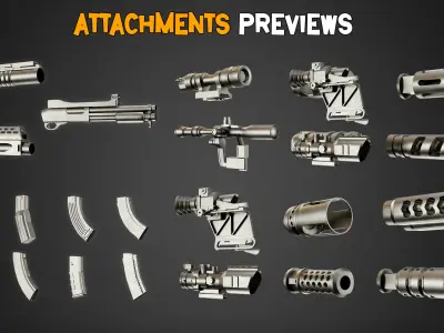 100 Game-Ready Gun Attachments    Vol 02 Low-poly 3D model