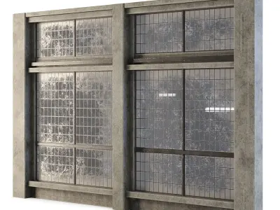 Factory Front Wall with Windows 3D model