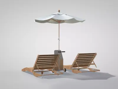 Beach Set-Chairs-Cooler and Parasol 3D Model 3D model