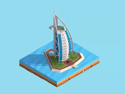 Cartoon Low Poly Burj Al Arab Jumeirah Low-poly 3D model