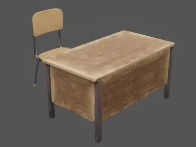 Lowpoly Old Teacher Chair and Desk Low-poly 3D model