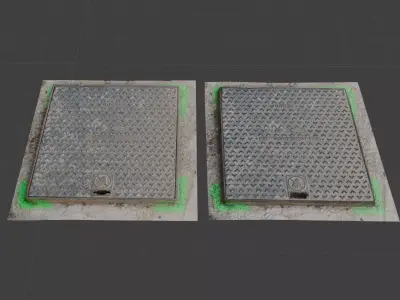 Squared manhole -01- High-poly and Low-poly 3D model