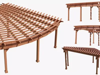 Curved Timber Pergola Pavilion Low-poly 3D model