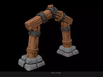 Low Poly Stylized Wooden Gate-Archway Low-poly 3D model