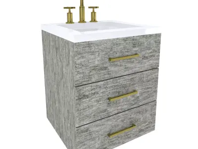 Vanity-005B bathroom vanity with two drawers and gold faucet 3D model