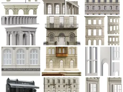 Architectural elements and facades set of 11 pieces 3D model