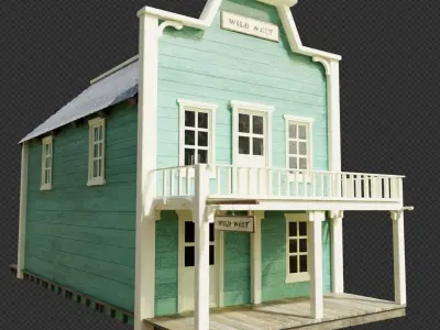 american wildwest cowboy town building Low-poly 3D model