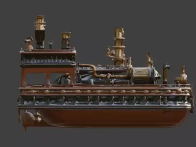 Stylized 3D Steampunk Passenger Riverboat Low-poly 3D model