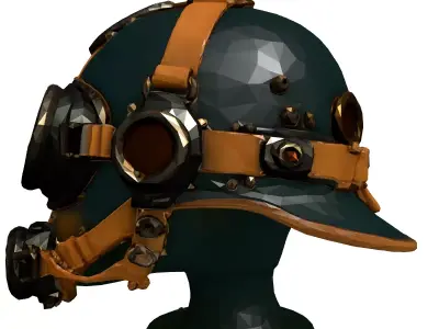Steampunk Aviator Helmet with Mask Low-poly 3D model