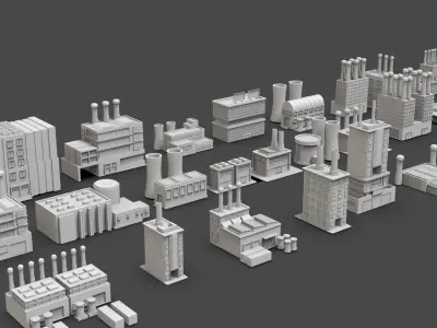 Low Poly Industrial Building Pack Of 30 -Game Ready -Untextured Low-poly 3D model