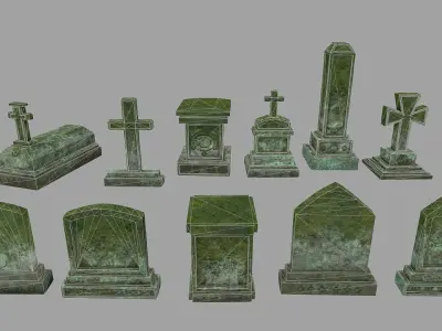 Tombstone group of gravestones Low-poly 3D model