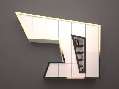 The contemporary bookcase with gold edges  Low-poly 3D model