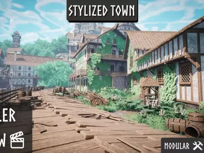 Modular Medieval Town Low-poly 3D model