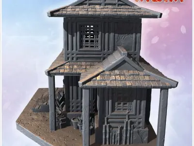 Modular house with removable roof intricate lattice windows and  3D print model