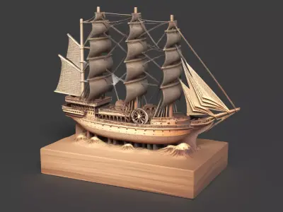 Chinese Wooden Sail Ship  Low-poly 3D model