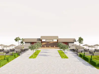 Outdoor Food Court Park with Landscape Scene Low-poly 3D model