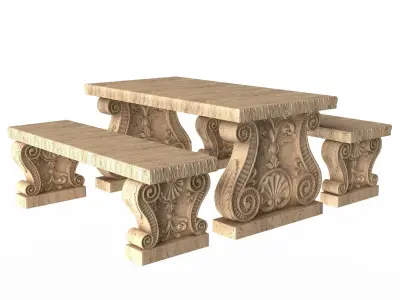 Stone Bench and Table 03 Low-poly 3D model