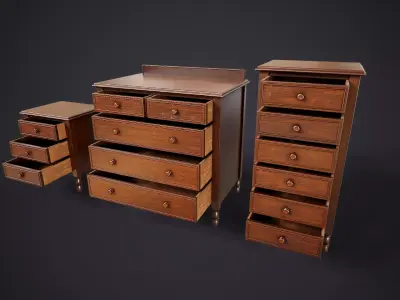 Vintage Bedroom Furniture Set Low-poly 3D model