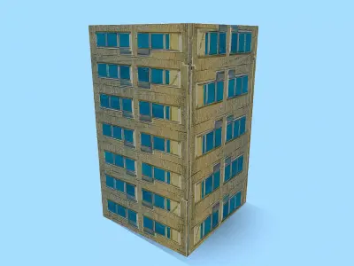 Retro Style Yellow Building Low-poly 3D model