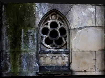 abandoned temple stone wall window detail PBR photogrammetry Low-poly 3D model