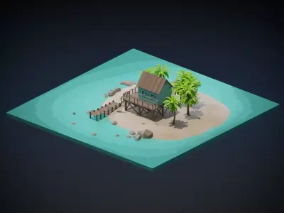 Beach House Low-poly 3D model