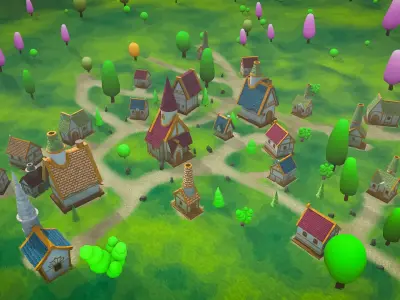 Whimsical Village Landscape Game Ready Cinematic Scene  3D model